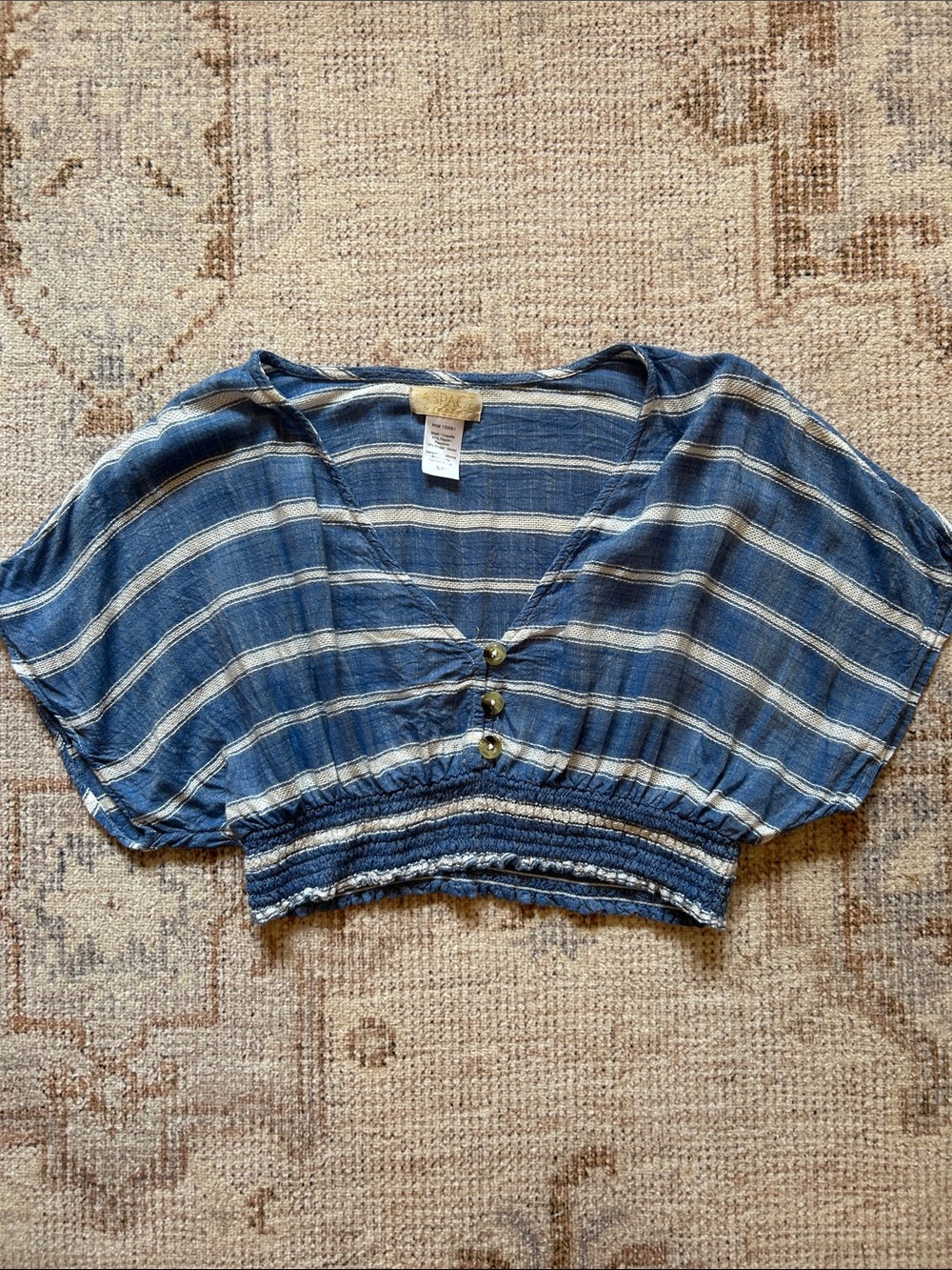 l*space Blue and White Striped V-Neck Crop Top